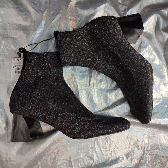 ZARA Multi-color glitter metallic thread sock booties NWT size 37 6.5 - Picture 10 of 16